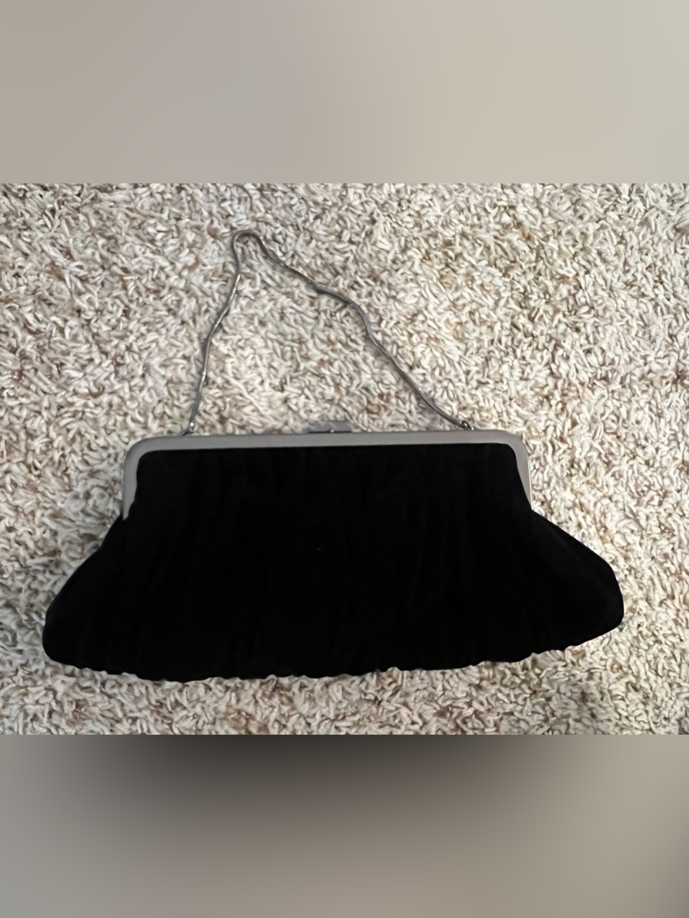 vintage Mary Kay black velvet ruched evening clutch bag w silver chain strap
